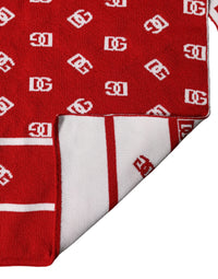 Dolce & Gabbana Red White Logo Print Foulard 201cm x 40.5cm Men Men's Scarf
