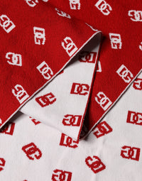 Dolce & Gabbana Red White Logo Print Foulard 201cm x 40.5cm Men Men's Scarf