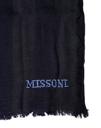 Dolce & Gabbana Dolce & Gabbana Dark Blue Wool Knit Unisex Wrap Fringe Shawl 170cm x 60cm  Scarf