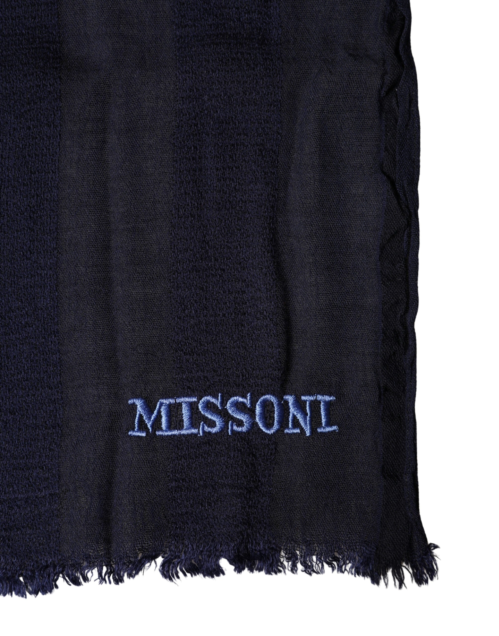 Dolce & Gabbana Dolce & Gabbana Dark Blue Wool Knit Unisex Wrap Fringe Shawl 170cm x 60cm  Scarf