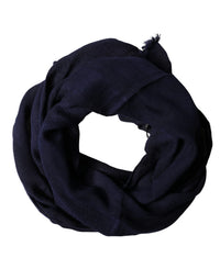 Dolce & Gabbana Dolce & Gabbana Dark Blue Wool Knit Unisex Wrap Fringe Shawl 170cm x 60cm  Scarf