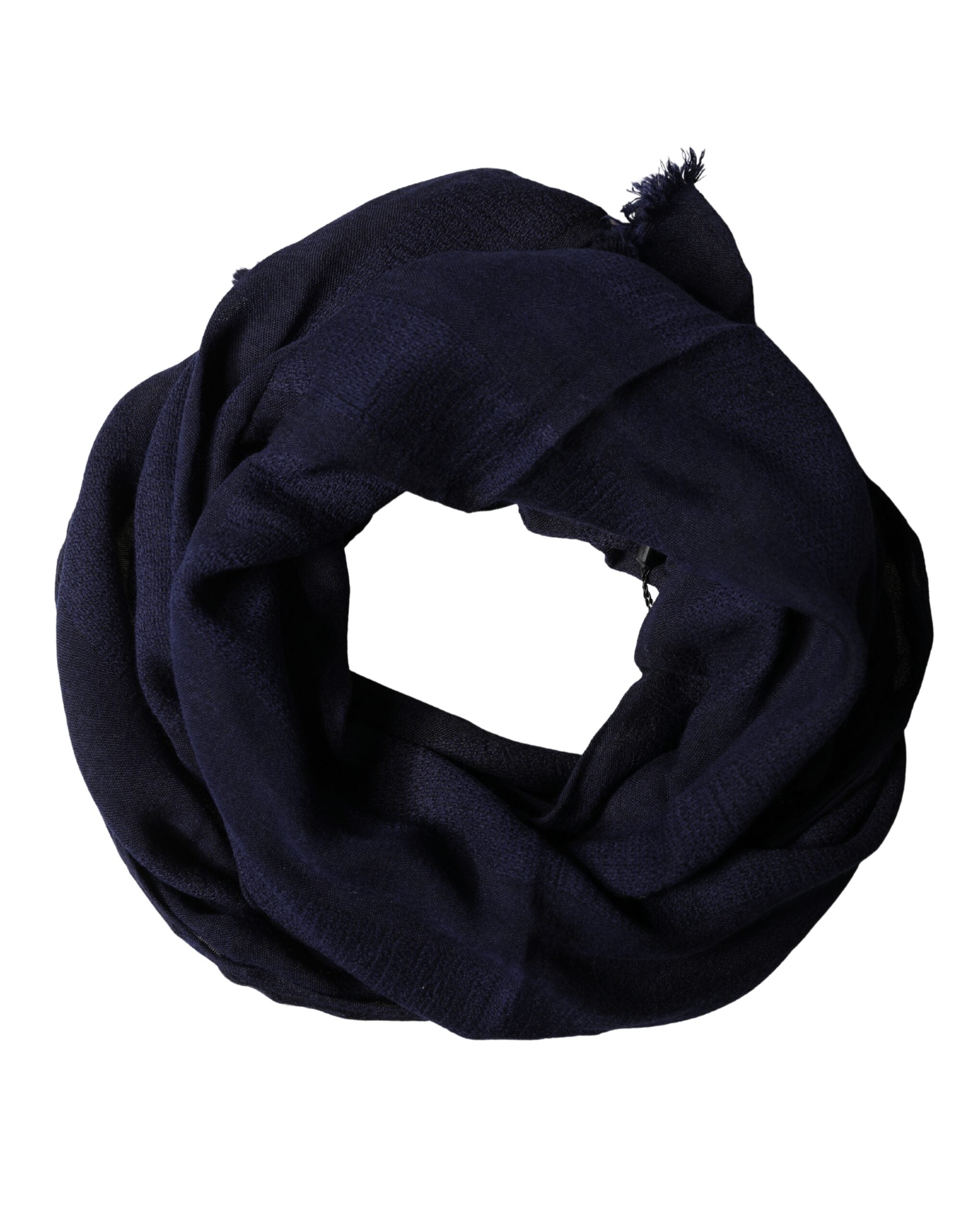 Dolce & Gabbana Dolce & Gabbana Dark Blue Wool Knit Unisex Wrap Fringe Shawl 170cm x 60cm  Scarf
