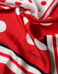 Dolce & Gabbana Red White Polka Dot Square Foulard 90cm x 88cm Women's Scarf