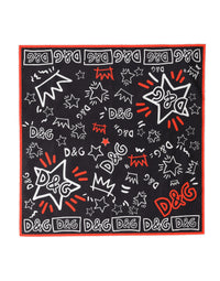 Dolce & Gabbana Black White Red DG Crown Cotton Foulard 47cm x 46cm Women's Scarf