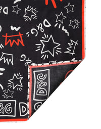 Dolce & Gabbana Black White Red DG Crown Cotton Foulard 47cm x 46cm Women's Scarf