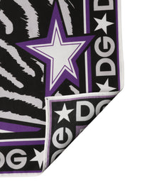 Dolce & Gabbana Black Purple DG King Cotton Foulard 51cm x 49.5cm Women's Scarf