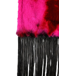 Dolce & Gabbana Pink Black Faux Fur Neck Wrap Fringes 200cm x 59cm Women's Scarf