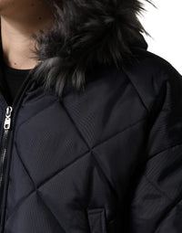 Dolce & Gabbana Black Quilted Fur Shearling Hooded Men's Jacket