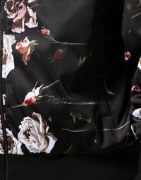 Dolce & Gabbana Black Floral Polyester Full Zip Bomber Men's Jacket