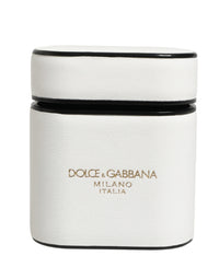 Dolce & Gabbana Dolce & Gabbana White Calf Leather Logo Print Flip Holder  Airpods Women's Case