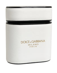 Dolce & Gabbana Dolce & Gabbana White Calf Leather Logo Print Flip Holder  Airpods Women's Case