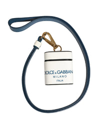 Dolce & Gabbana Dolce & Gabbana White Calf Leather Logo Flip Holder Strap Airpods Women's Case