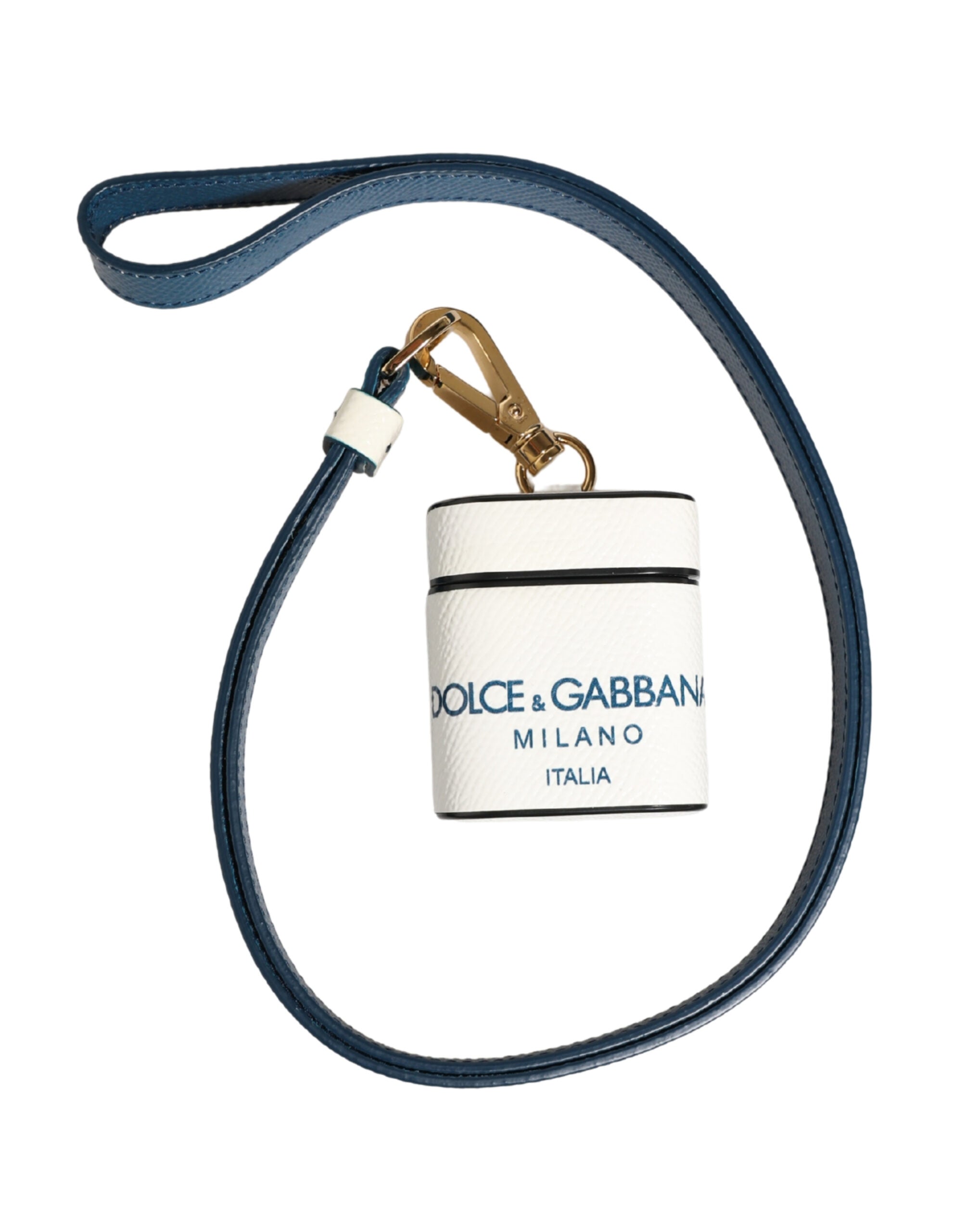 Dolce & Gabbana Dolce & Gabbana White Calf Leather Logo Flip Holder Strap Airpods Women's Case