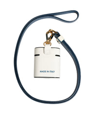 Dolce & Gabbana Dolce & Gabbana White Calf Leather Logo Flip Holder Strap Airpods Women's Case
