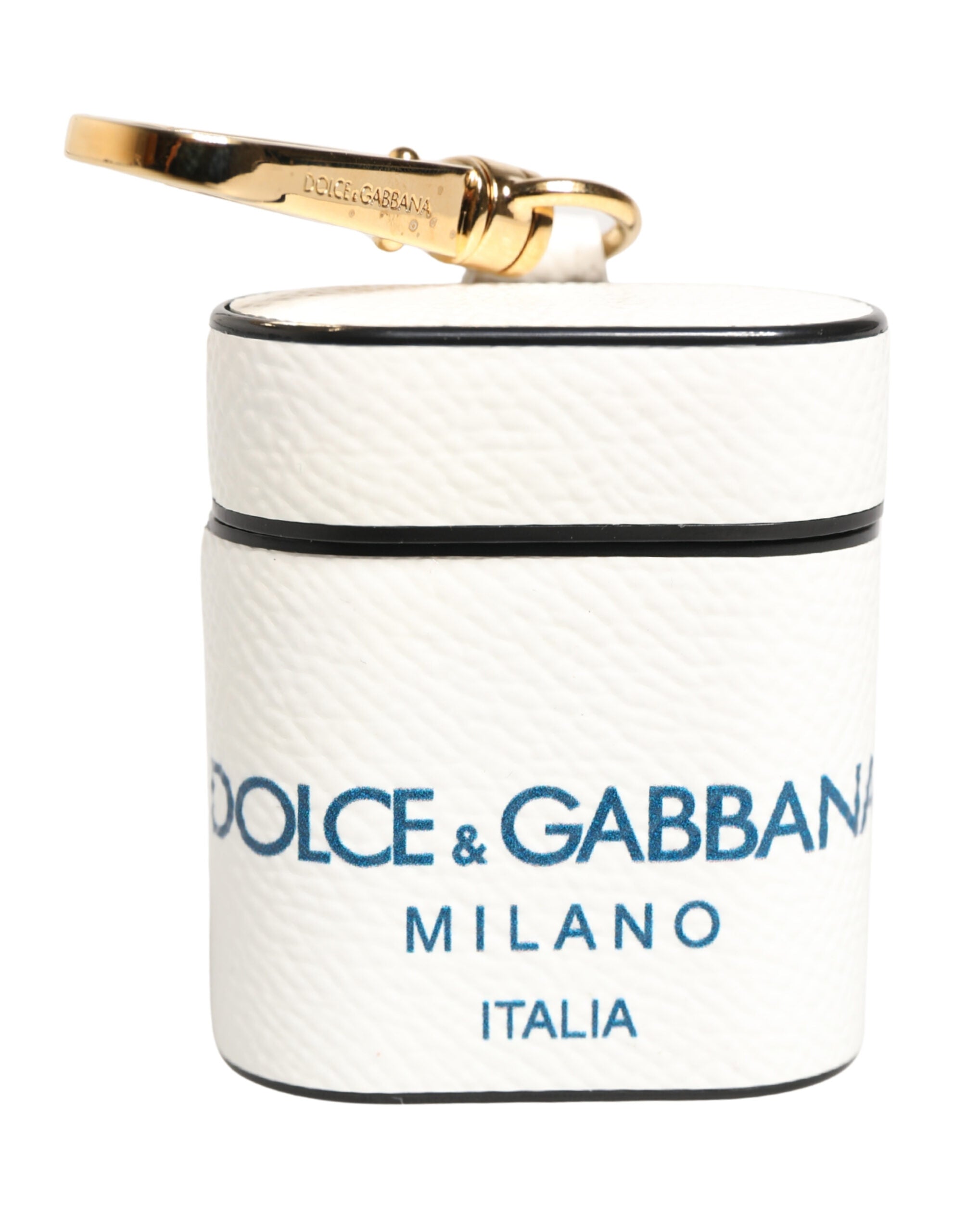 Dolce & Gabbana Dolce & Gabbana White Calf Leather Logo Flip Holder Strap Airpods Women's Case