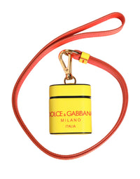 Dolce & Gabbana Dolce & Gabbana Yellow Calf Leather Logo Flip Holder Strap Airpods Women's Case