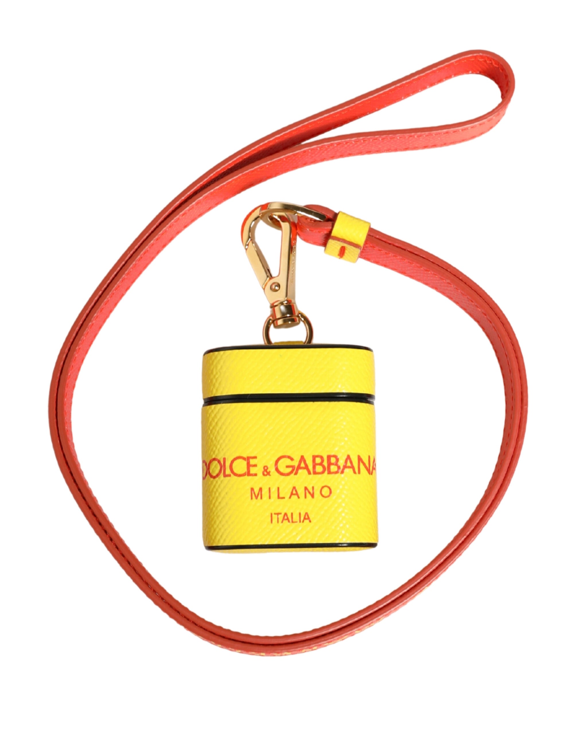 Dolce & Gabbana Dolce & Gabbana Yellow Calf Leather Logo Flip Holder Strap Airpods Women's Case
