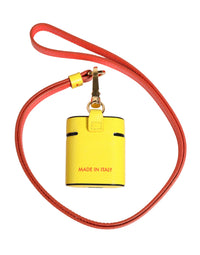 Dolce & Gabbana Dolce & Gabbana Yellow Calf Leather Logo Flip Holder Strap Airpods Women's Case