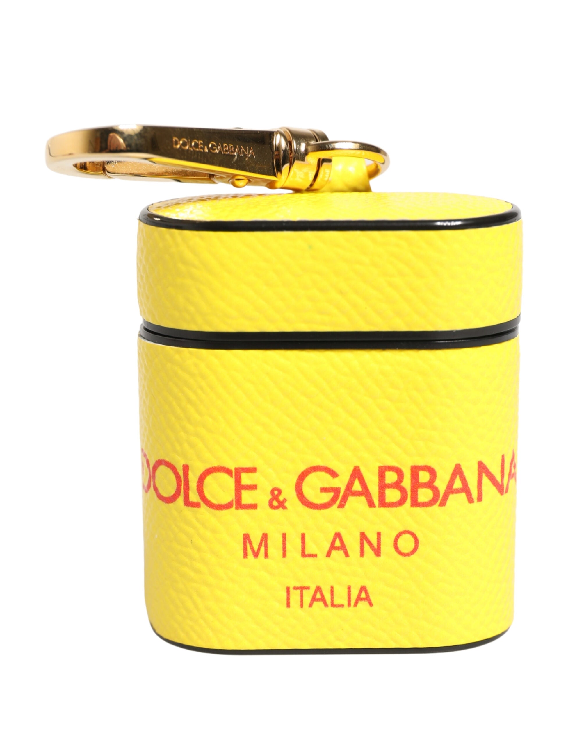 Dolce & Gabbana Dolce & Gabbana Yellow Calf Leather Logo Flip Holder Strap Airpods Women's Case