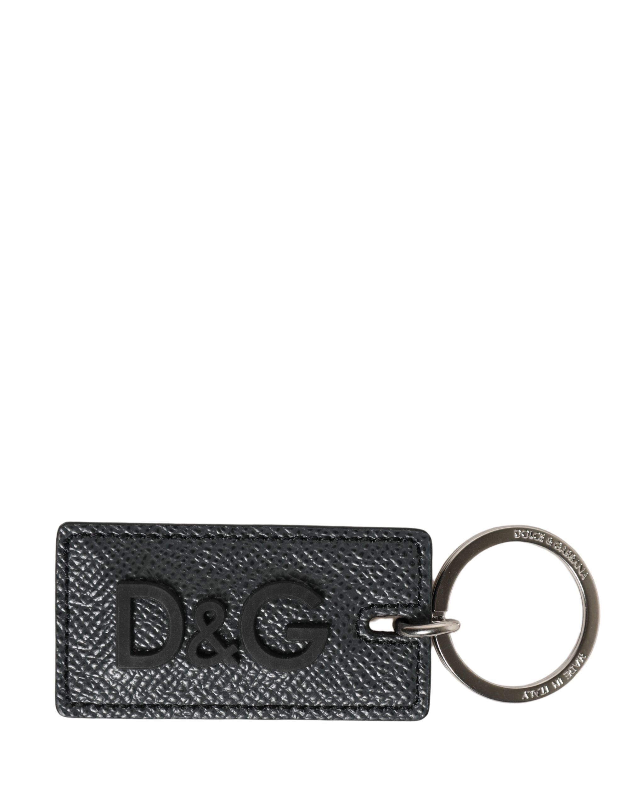 Dolce & Gabbana Dolce & Gabbana Black Calf Leather D&G Logo Metal Ring Keyring Women's Keychain