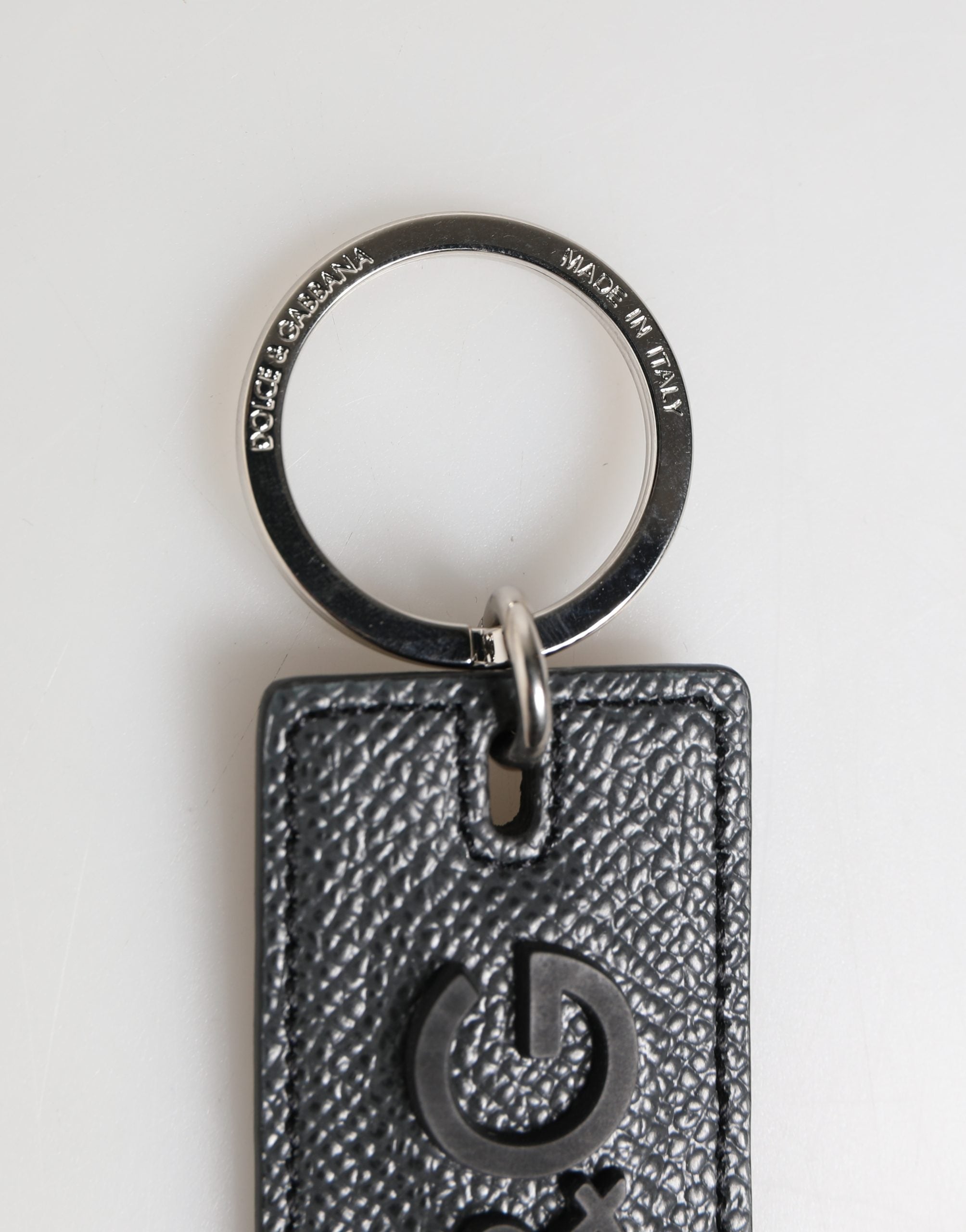 Dolce & Gabbana Dolce & Gabbana Black Calf Leather D&G Logo Metal Ring Keyring Women's Keychain
