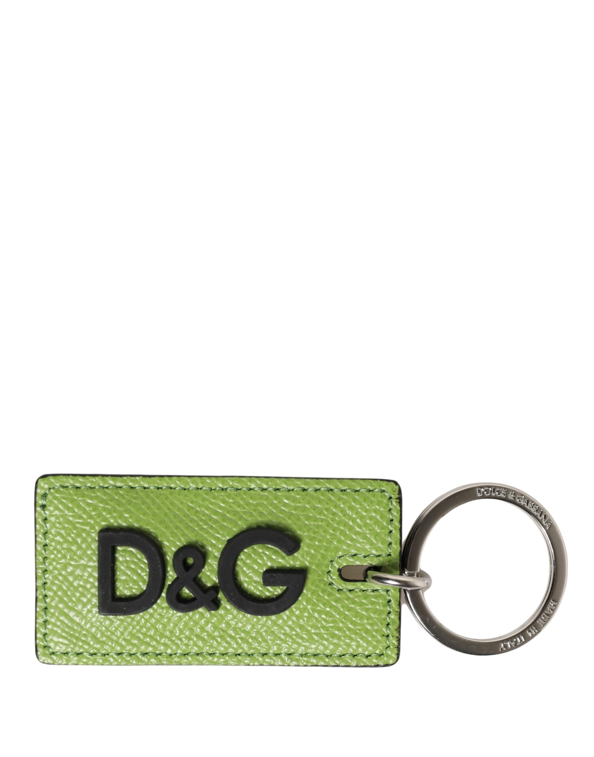 Dolce & Gabbana Dolce & Gabbana Green Calf Leather DG Logo Metal Ring Keyring Women's Keychain