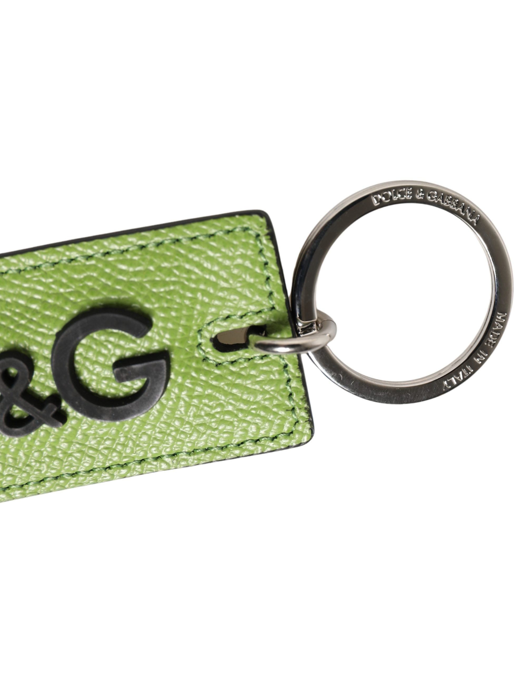 Dolce & Gabbana Dolce & Gabbana Green Calf Leather DG Logo Metal Ring Keyring Women's Keychain