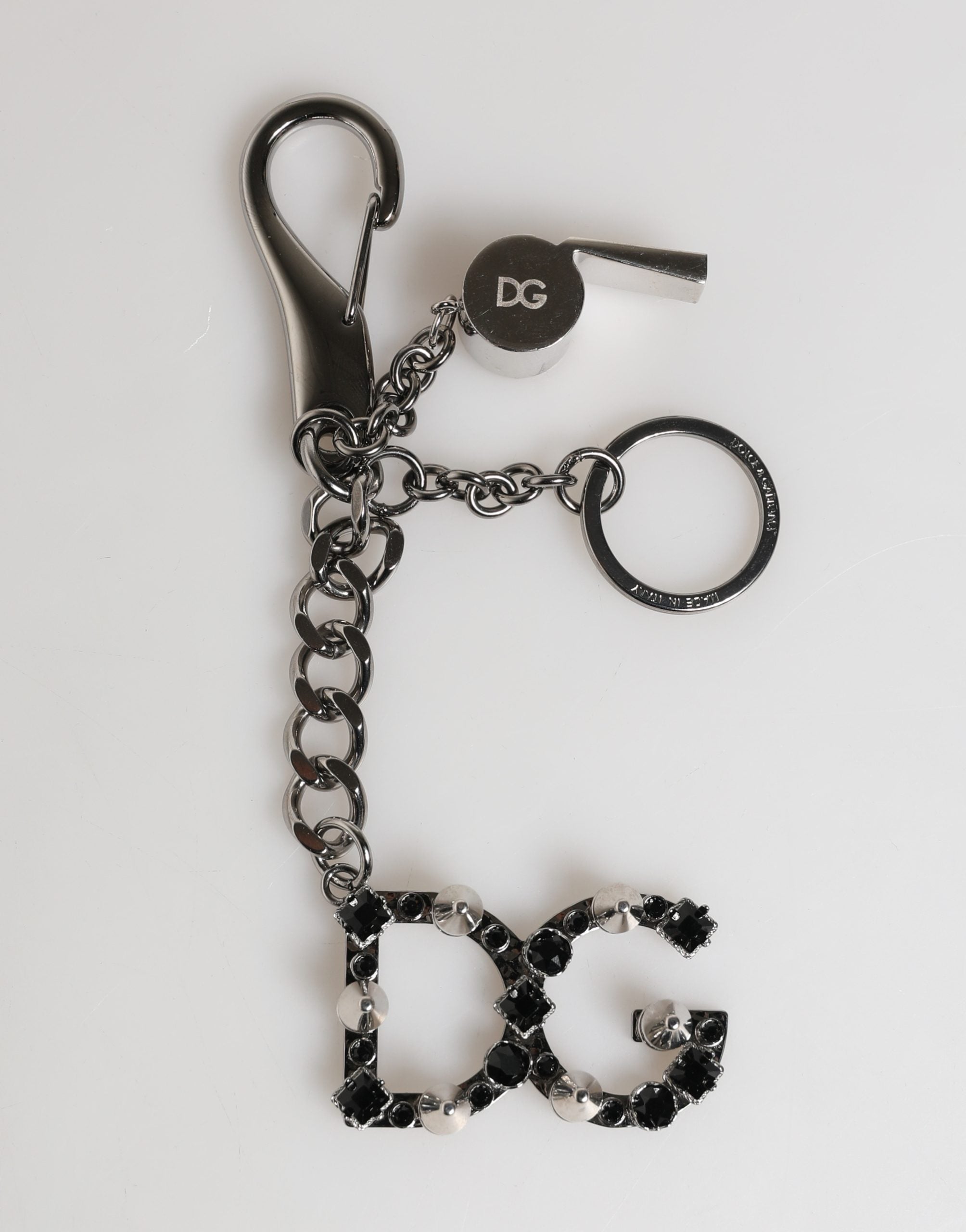 Dolce & Gabbana Dolce & Gabbana Silver Brass Metal DG Logo Crystal Ring Keyring Women's Keychain