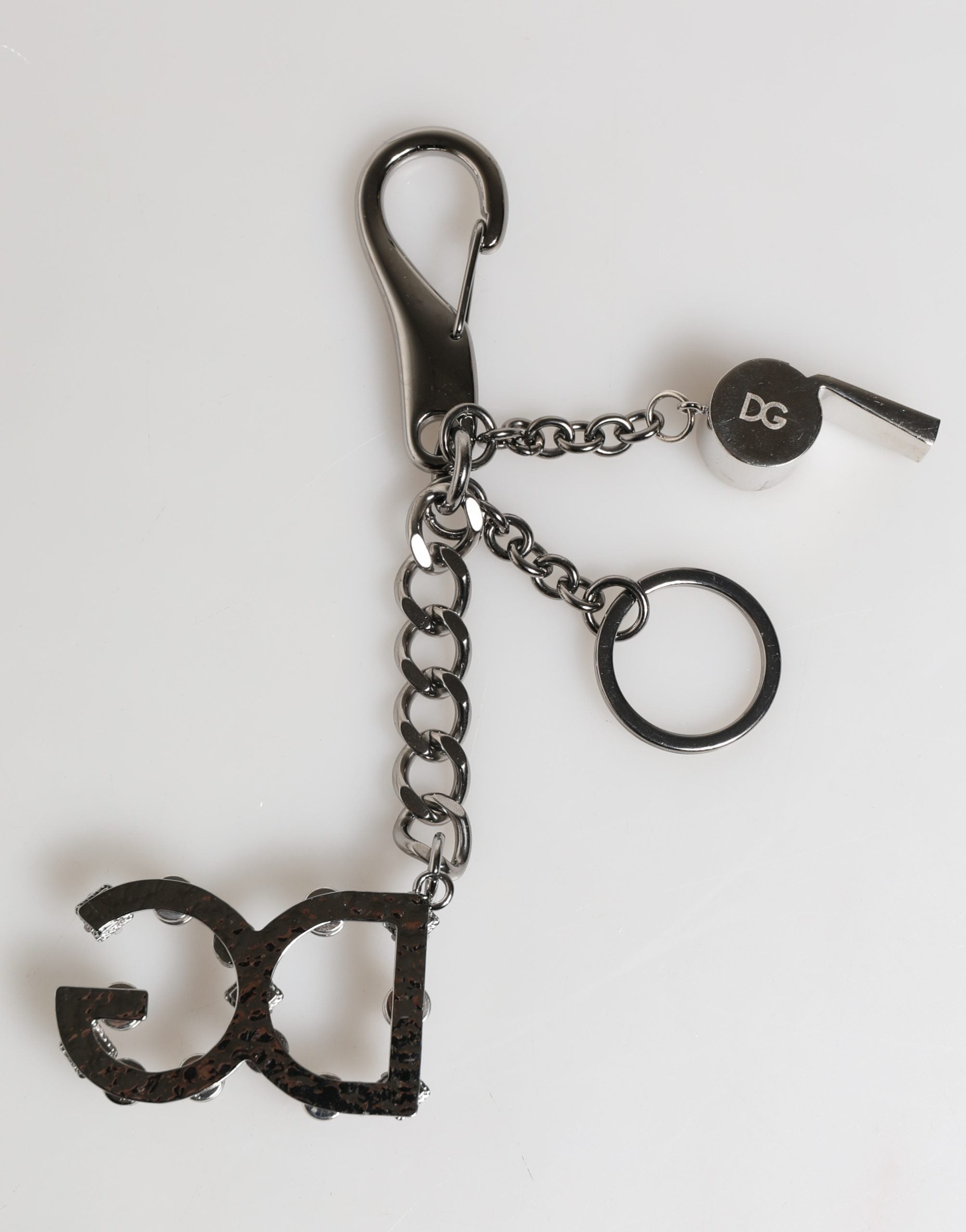 Dolce & Gabbana Dolce & Gabbana Silver Brass Metal DG Logo Crystal Ring Keyring Women's Keychain