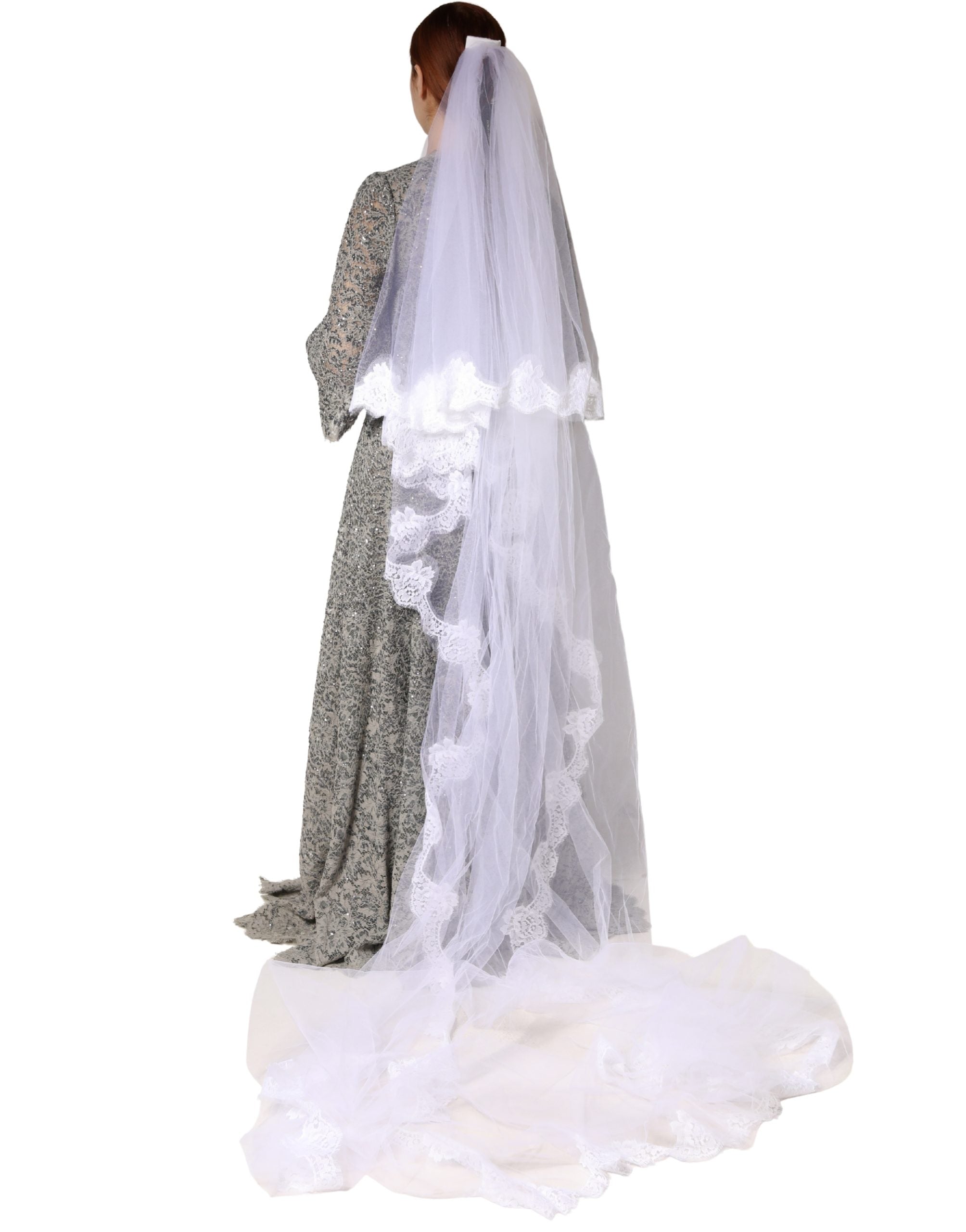Dolce & Gabbana Dolce & Gabbana White Floral LaceNylon Floor Length 3M Long Women's Veil