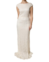 Dolce & Gabbana White Lace Viscose Sheath Long Gown Women's Dress
