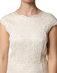 Dolce & Gabbana White Lace Viscose Sheath Long Gown Women's Dress