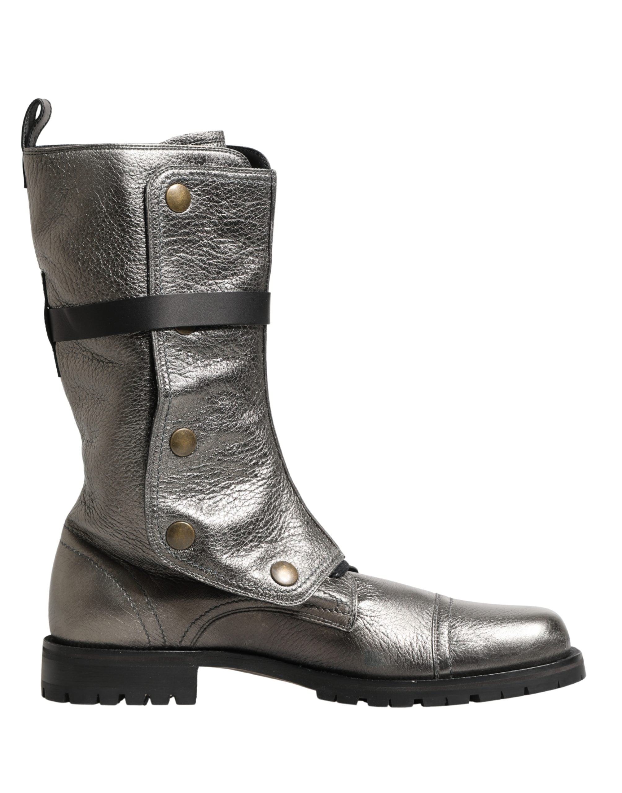 Dolce & Gabbana Metallic Silver Combat Biker Mid Calf Boots Men's Shoes