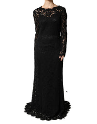 Dolce & Gabbana Black Lace Long Sleeves Cotton Maxi Women's Dress
