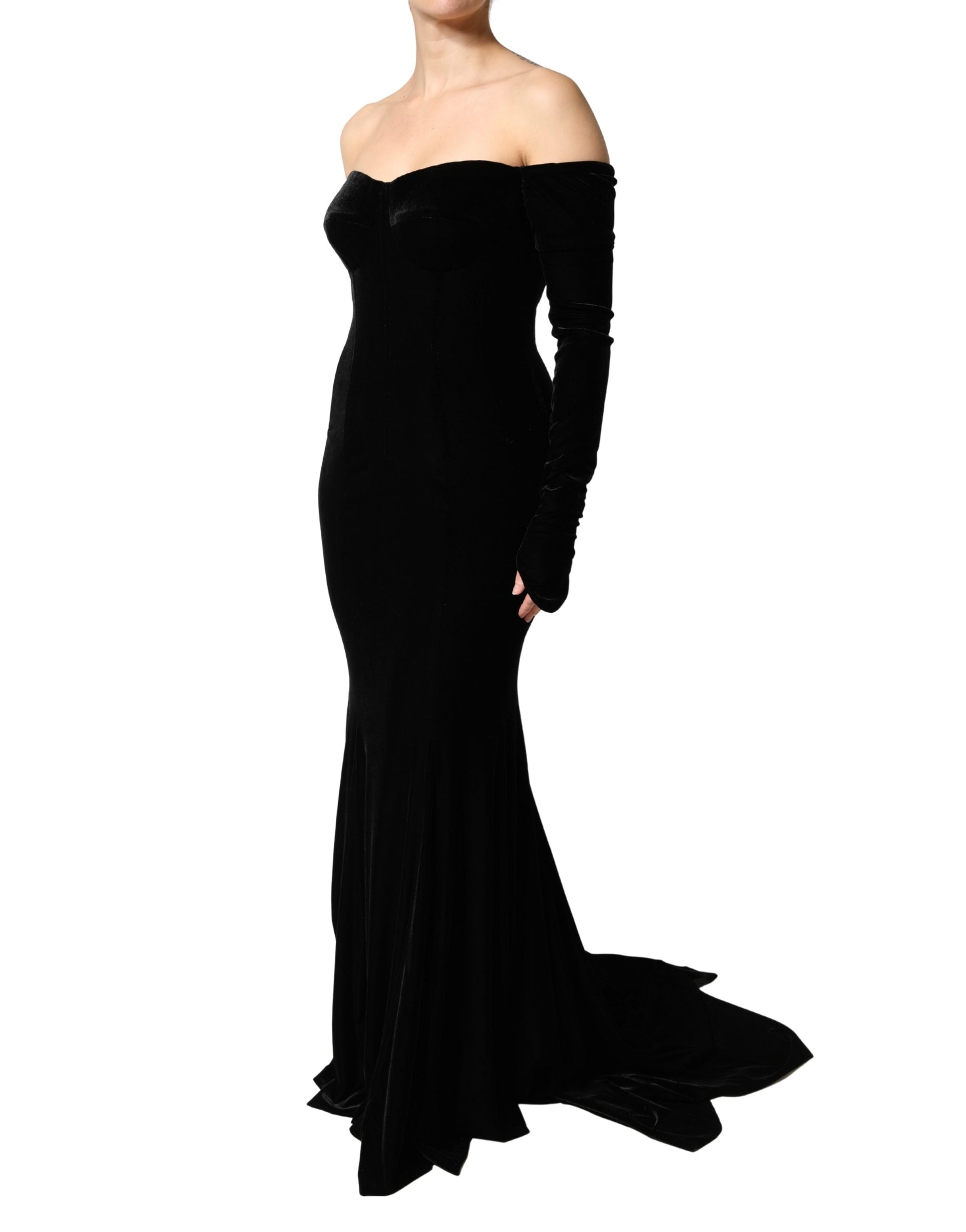 Dolce & Gabbana Dolce & Gabbana Black Off Shoulder Bodycon Long Gown Women's Dress