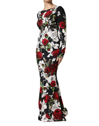 Dolce & Gabbana Black Floral Viscose Bodycon Long Gown Women's Dress
