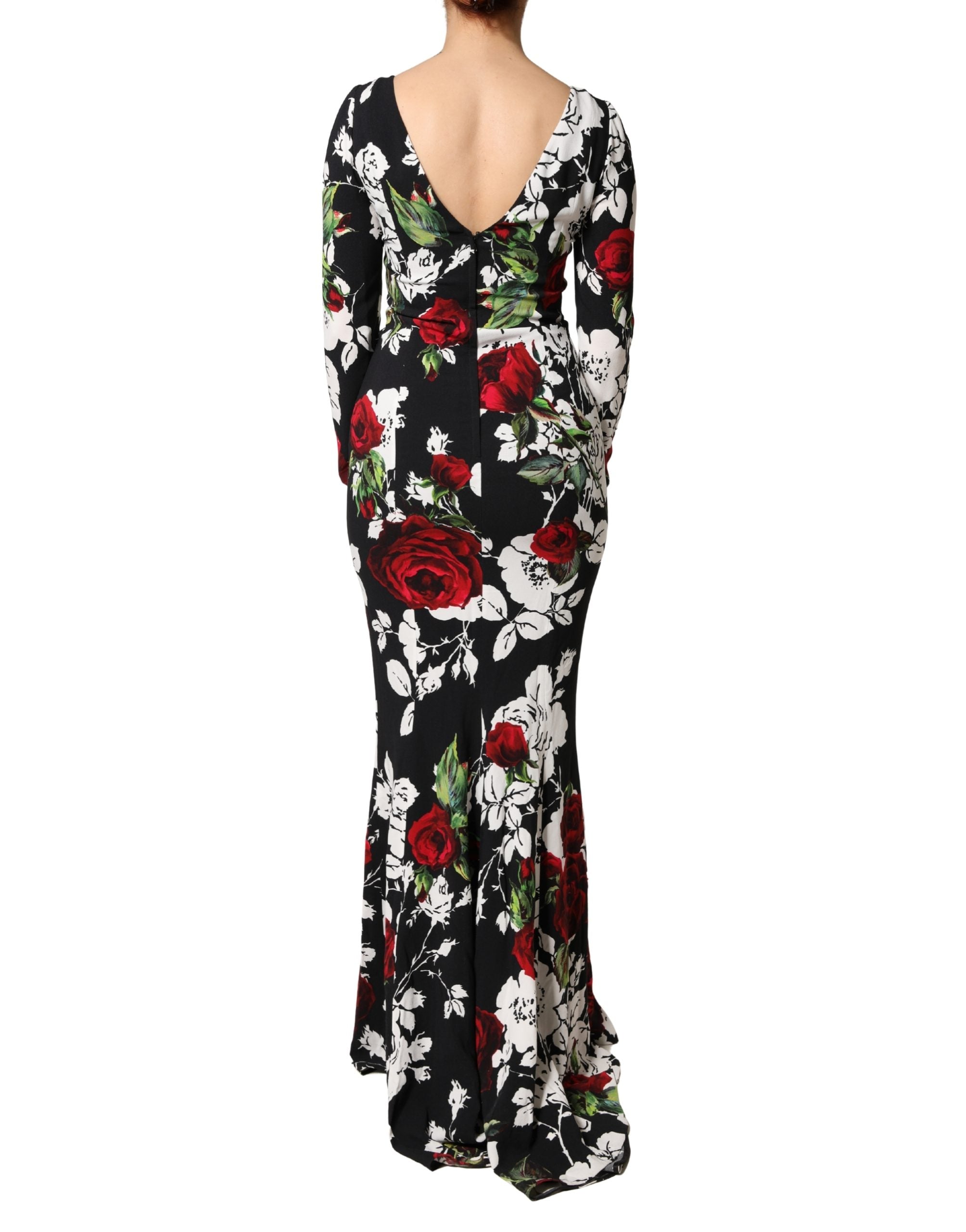 Dolce & Gabbana Black Floral Viscose Bodycon Long Gown Women's Dress