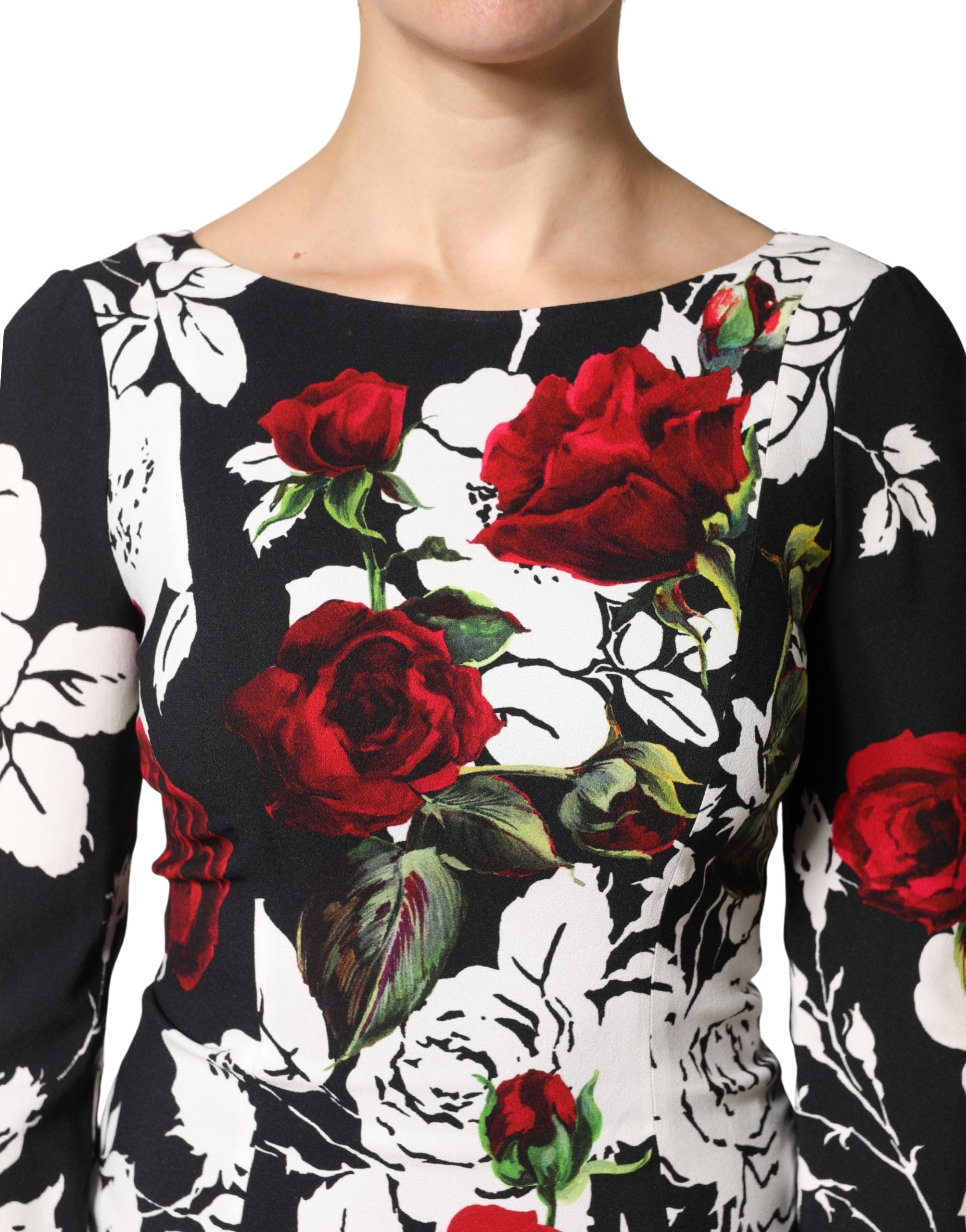 Dolce & Gabbana Black Floral Viscose Bodycon Long Gown Women's Dress