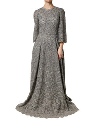 Dolce & Gabbana Gray Lace Long Sleeves Cotton Maxi Women's Dress