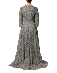 Dolce & Gabbana Gray Lace Long Sleeves Cotton Maxi Women's Dress