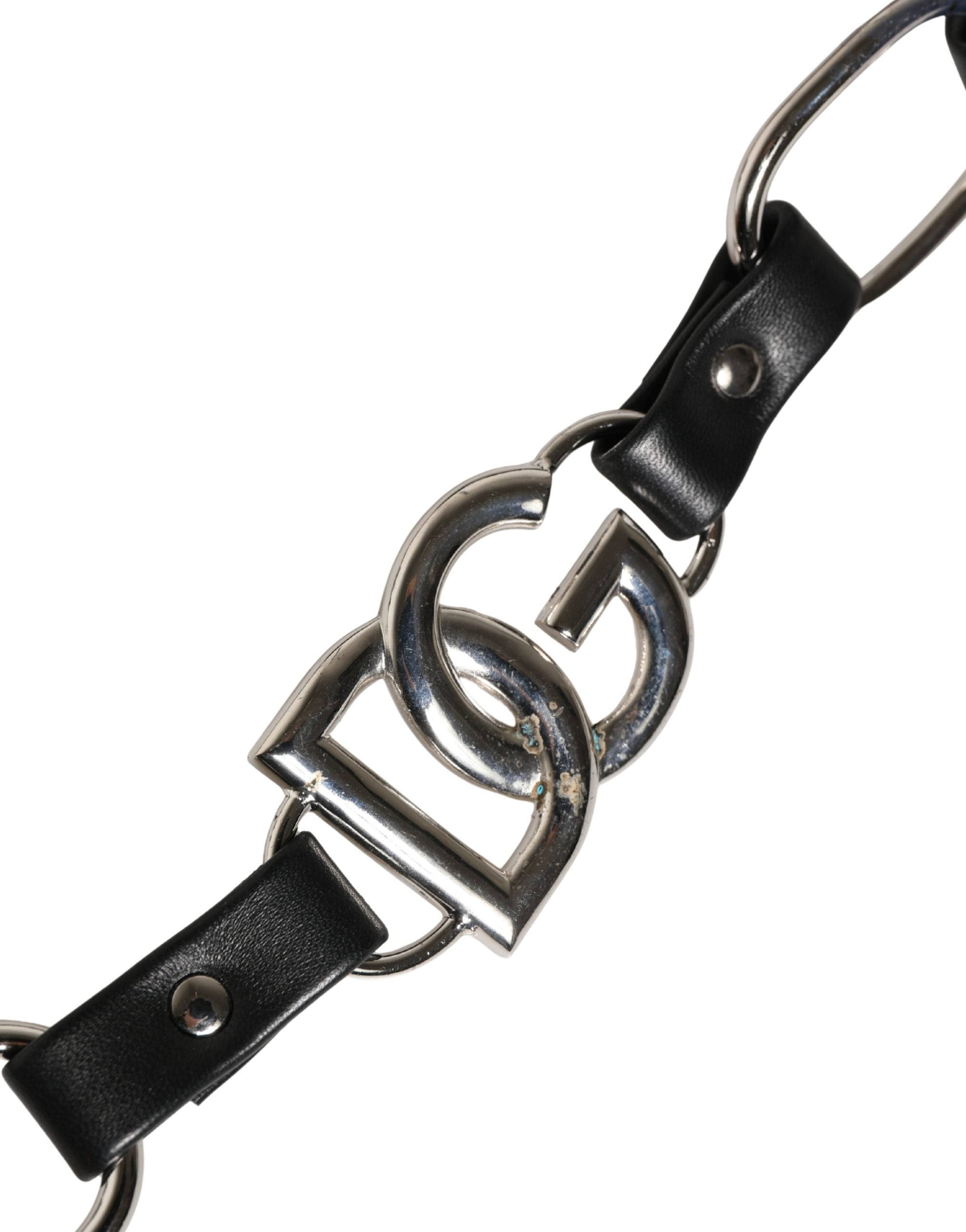 Dolce & Gabbana Dolce & Gabbana Black Leather Silver Chain Bag Accessory Shoulder Women's Strap