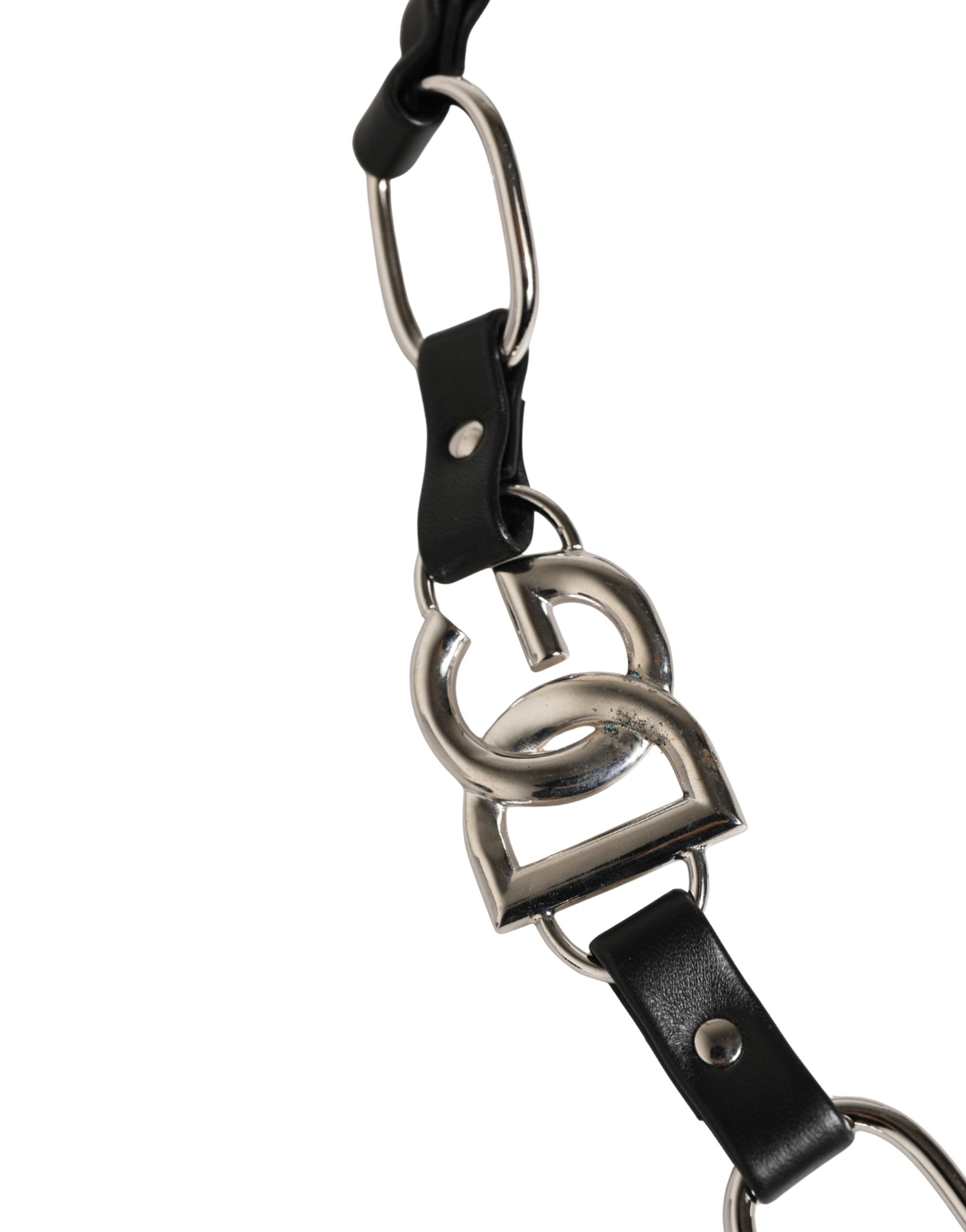 Dolce & Gabbana Dolce & Gabbana Black Leather Silver Chain Bag Accessory Shoulder Women's Strap