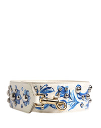 Dolce & Gabbana Dolce & Gabbana White Blue Floral Leather Stud Accessory Shoulder Women's Strap