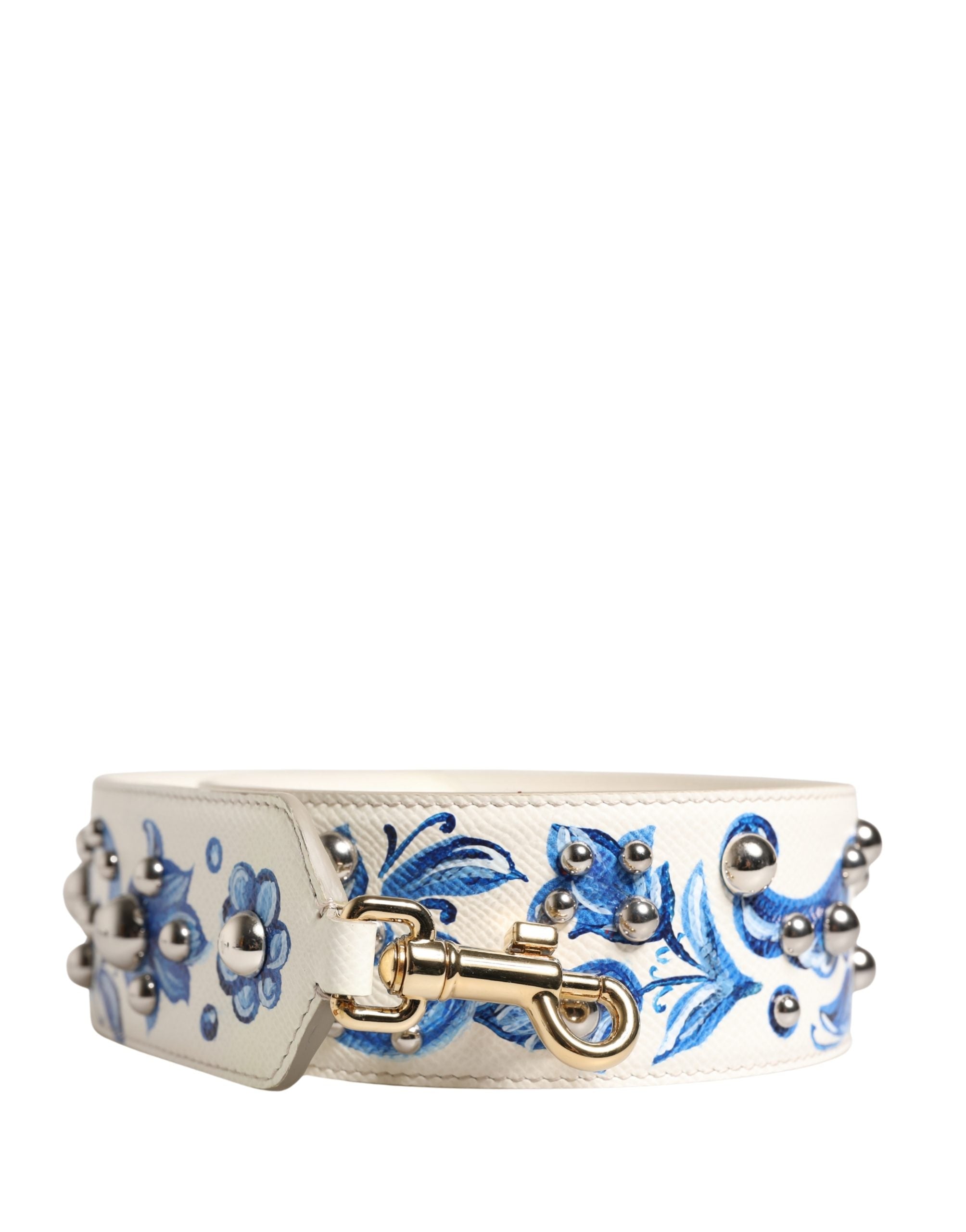Dolce & Gabbana Dolce & Gabbana White Blue Floral Leather Stud Accessory Shoulder Women's Strap