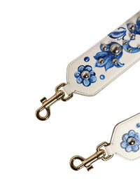 Dolce & Gabbana Dolce & Gabbana White Blue Floral Leather Stud Accessory Shoulder Women's Strap