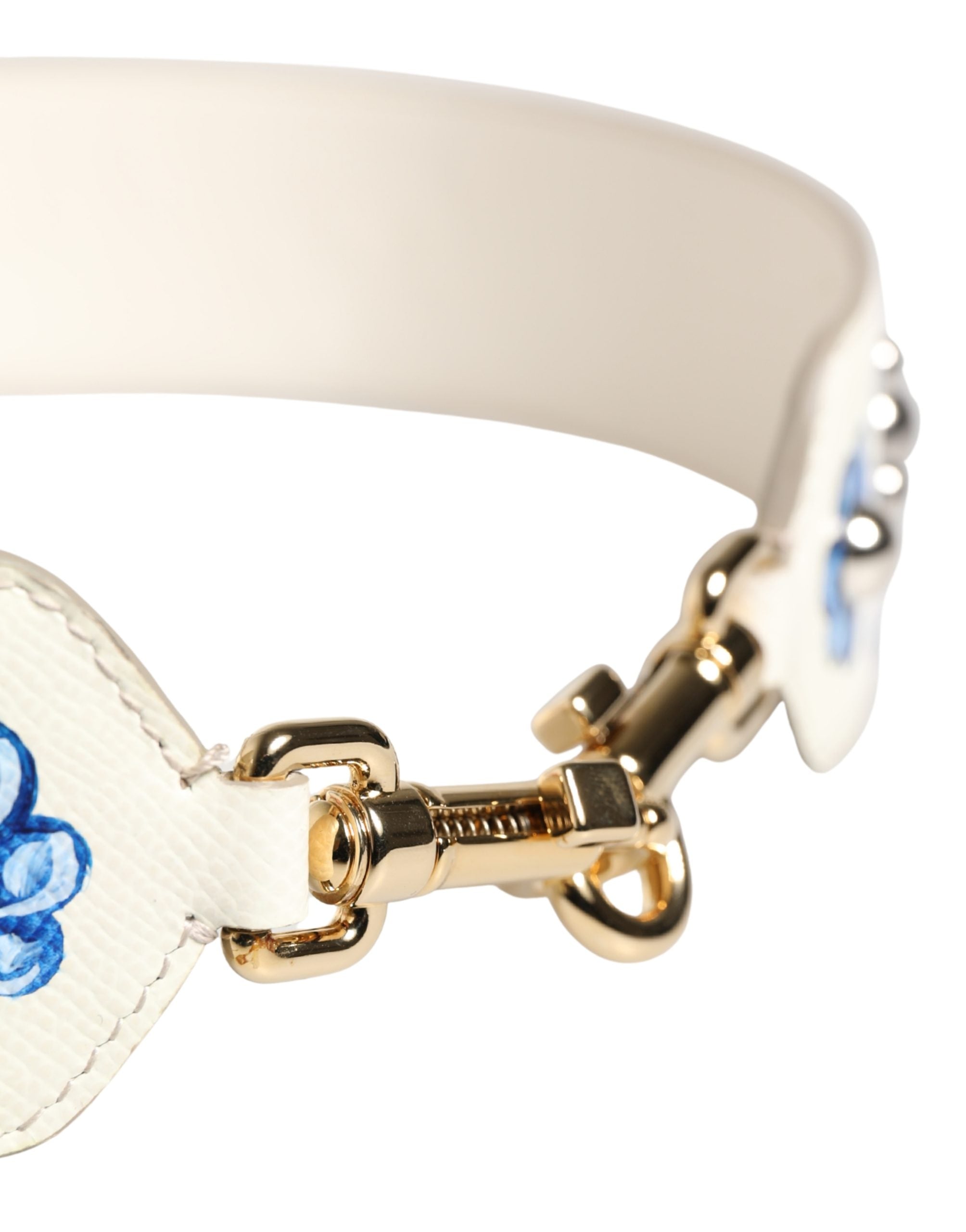 Dolce & Gabbana Dolce & Gabbana White Blue Floral Leather Stud Accessory Shoulder Women's Strap