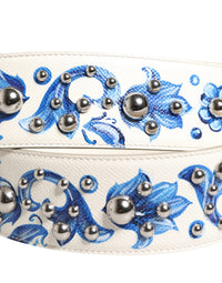 Dolce & Gabbana Dolce & Gabbana White Blue Floral Leather Stud Accessory Shoulder Women's Strap