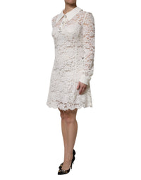 Dolce & Gabbana White Floral Lace Viscose Collared Mini Women's Dress