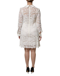 Dolce & Gabbana White Floral Lace Viscose Collared Mini Women's Dress