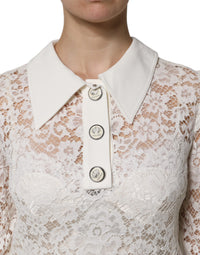 Dolce & Gabbana White Floral Lace Viscose Collared Mini Women's Dress